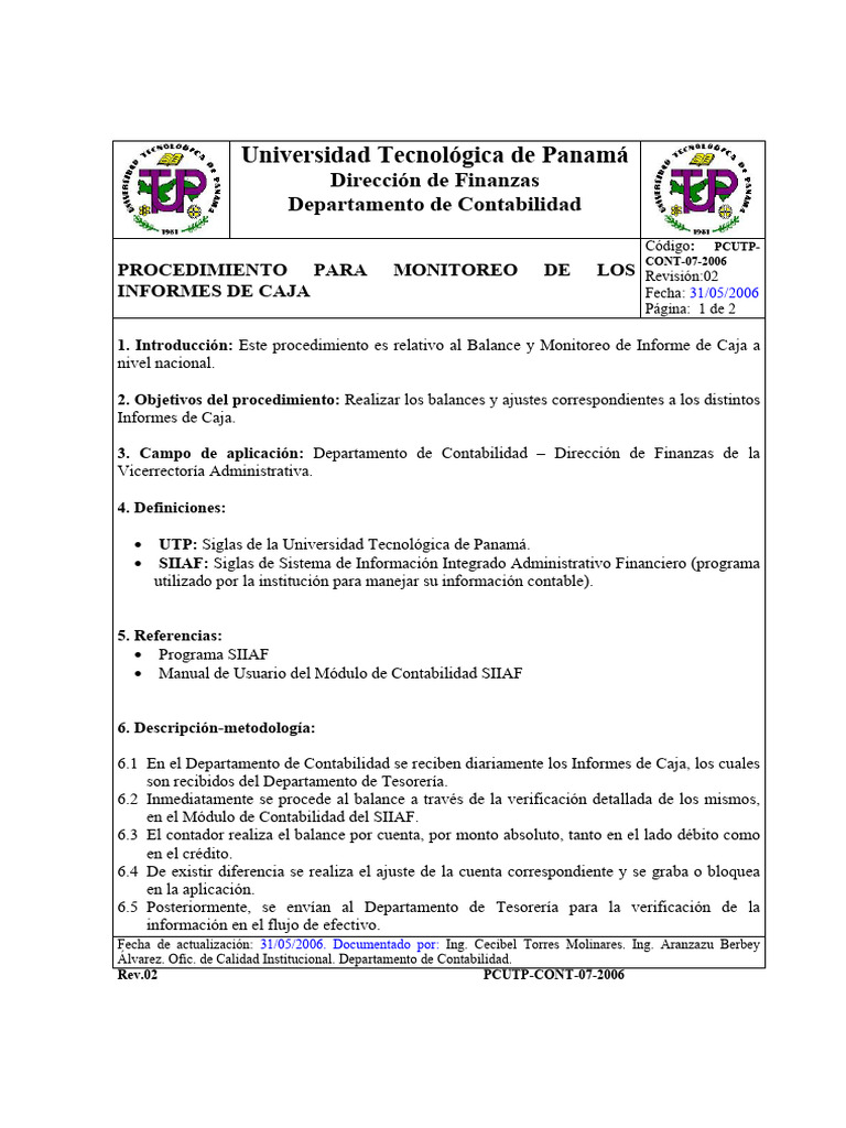 Procedimiento de Monitoreo de Caja UTP | PDF | Contabilidad | Informática