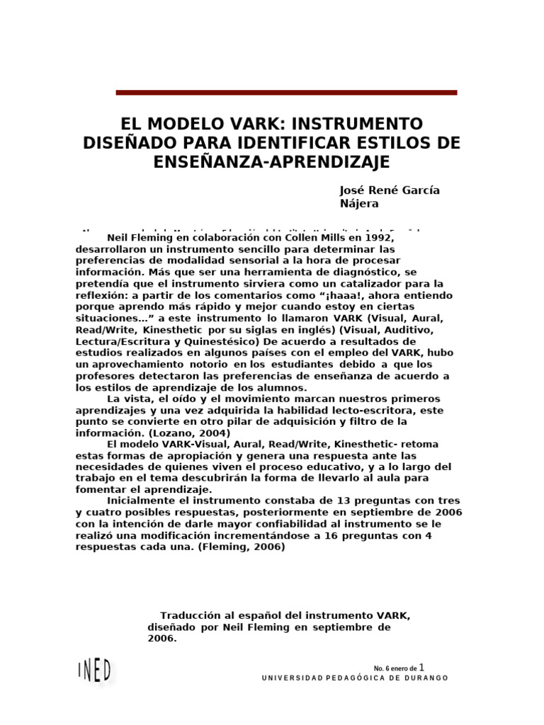 Modelo VARK para Estilos de Aprendizaje | PDF | Aprendizaje | Libros