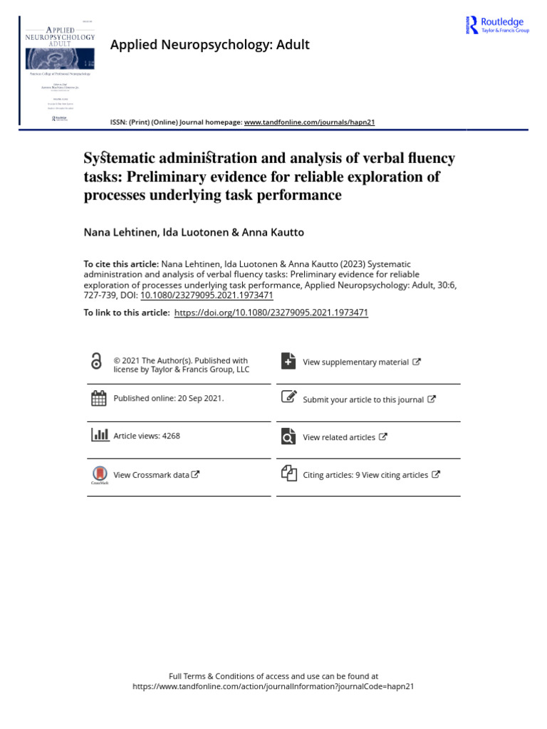 Verbal Fluency Task Analysis Guidelines | PDF | Statistics | Dependent ...