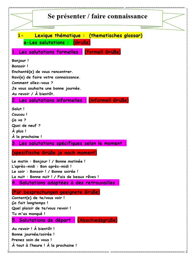 Salutations et présentations en français | PDF