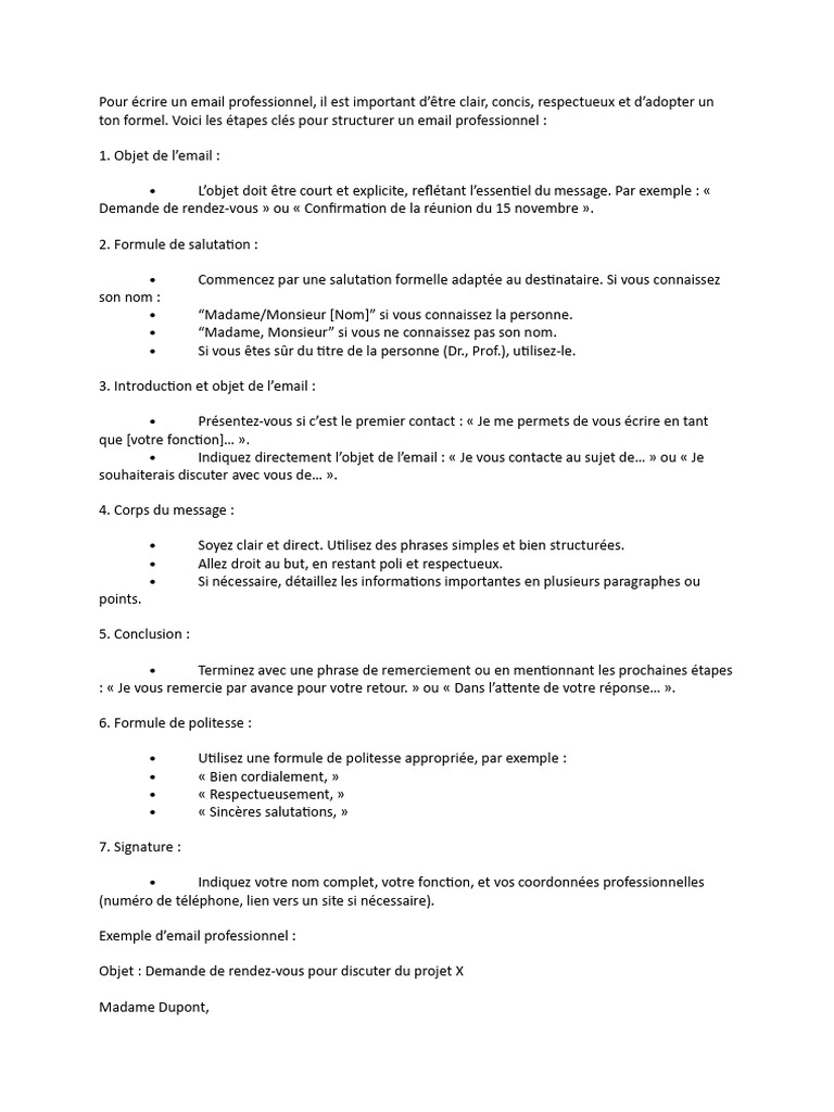 Rédiger un Email Professionnel en Français | PDF