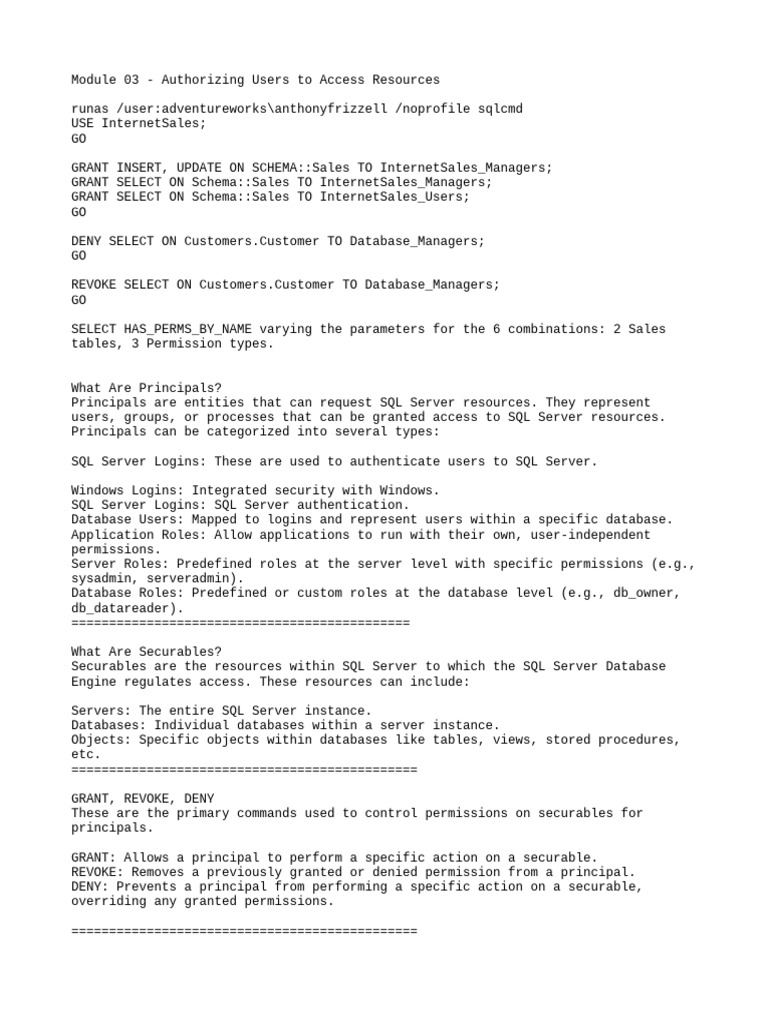 User Access Control in SQL Server | PDF | Databases | Microsoft Sql Server