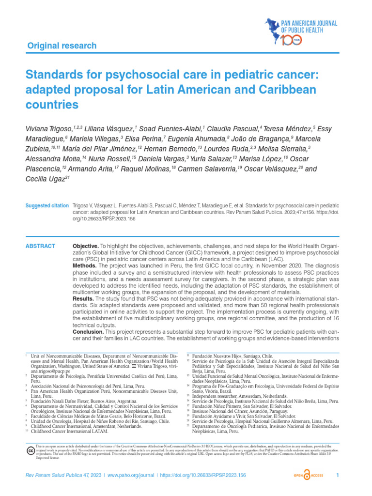 Psychosocial Care Standards for Pediatric Cancer | PDF | Peru | Medical ...