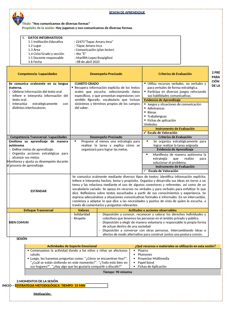 02 Abril - Comunicacion - Cuarto Grado | PDF | Comunicación | Queso