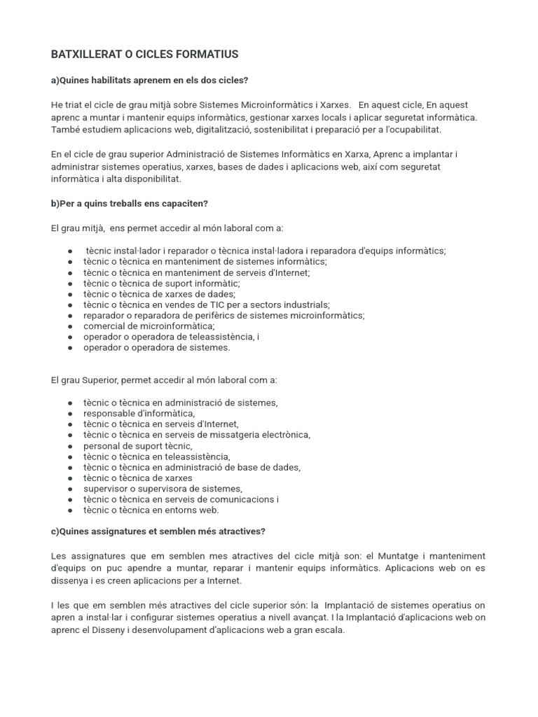 Batxillerat o Cicles Formatius | PDF