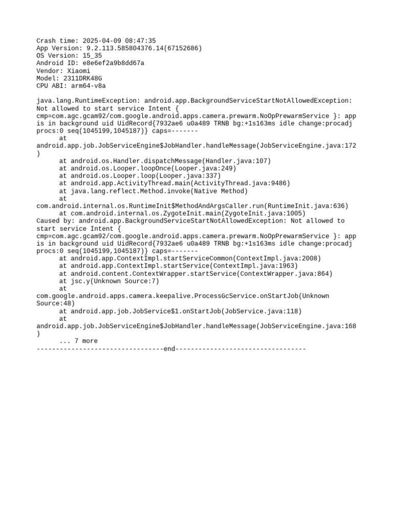 Android Background Service Error Log | PDF