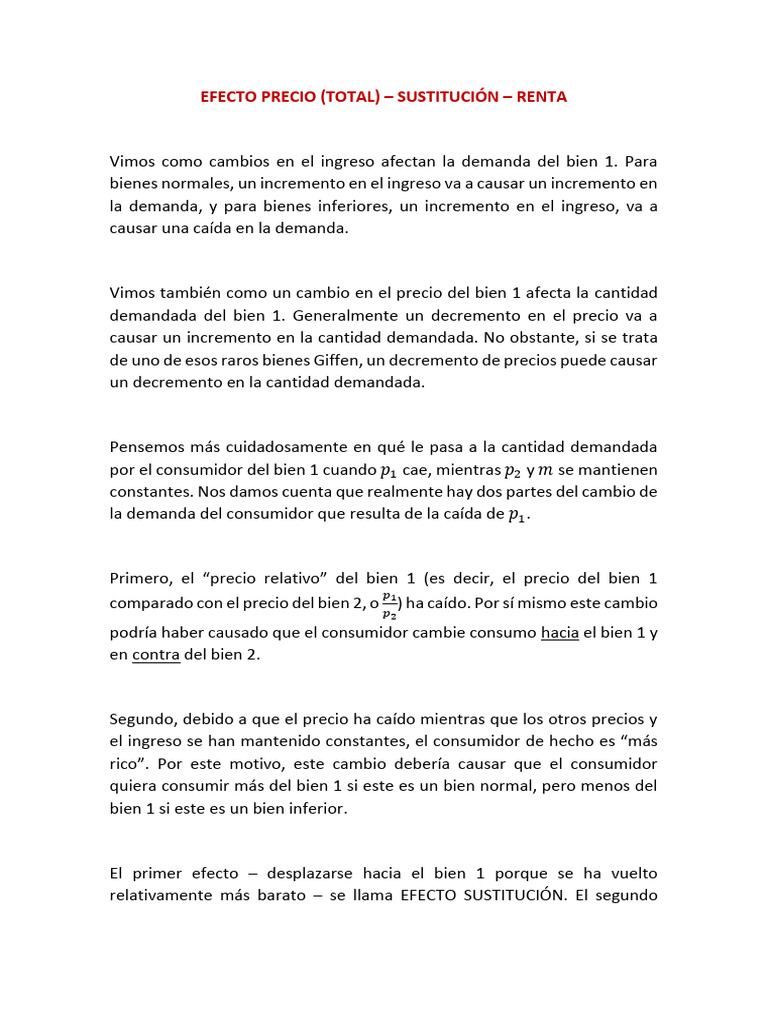Efectos Precio, Sustitución y Renta | PDF | Precios | Economias