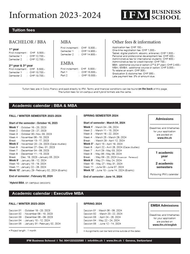 IFM Bachelor Tuition Fees 2023-2024 | PDF | Academic Term | Fee