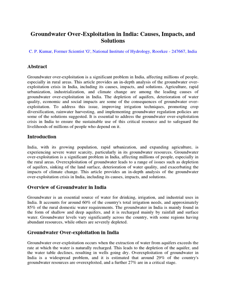 Groundwater Crisis in India: Causes & Solutions | PDF | Groundwater ...