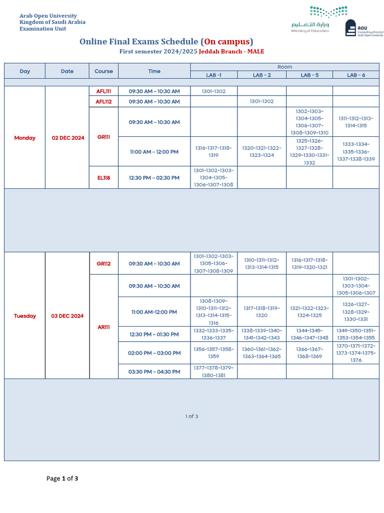 Final Exams Schedule KSA 2025 | PDF | Academic Term