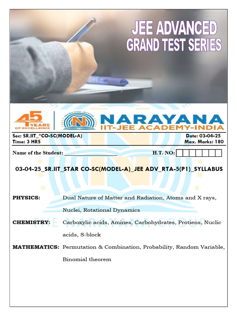 JEE Advanced Model A Syllabus & Exam Format | PDF | Amine | Radiation