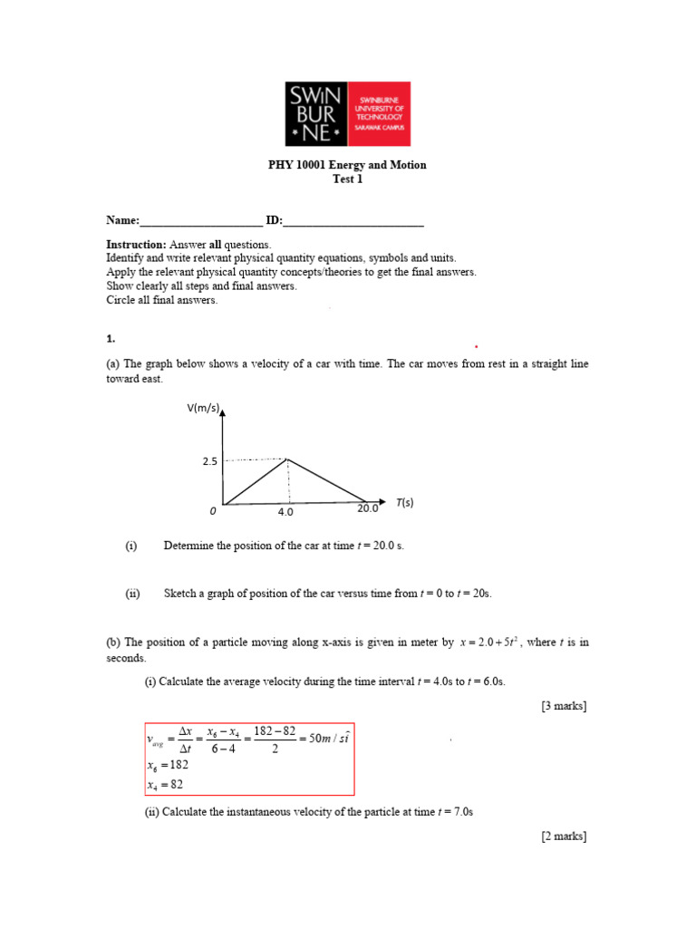 Test 1 Sample1 Solution | PDF | Force | Velocity