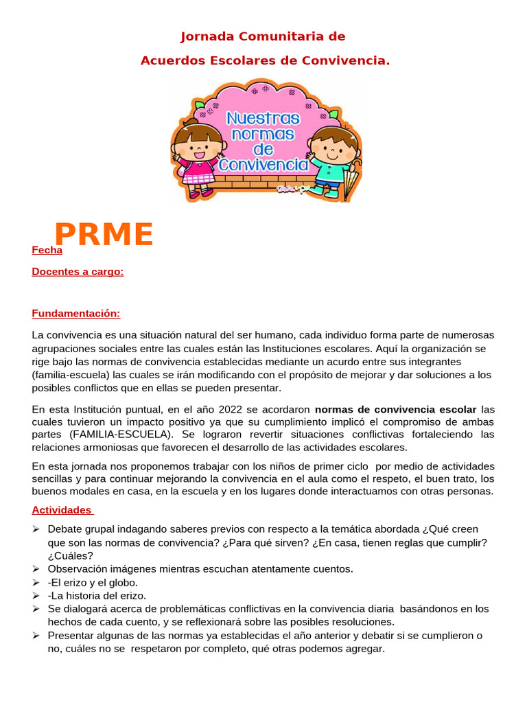 Las Normas de Convivencia. - 043524 | PDF | Escuelas | Aprendizaje