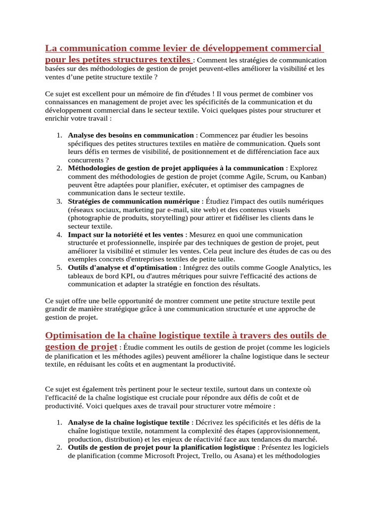 Communication et gestion de projet textile | PDF | Gestion de projet ...