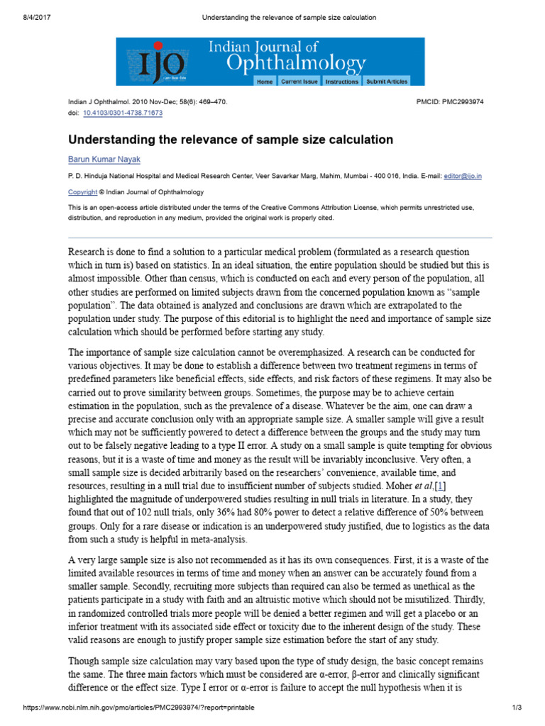 Importance of Sample Size Calculation | PDF | Sample Size Determination ...