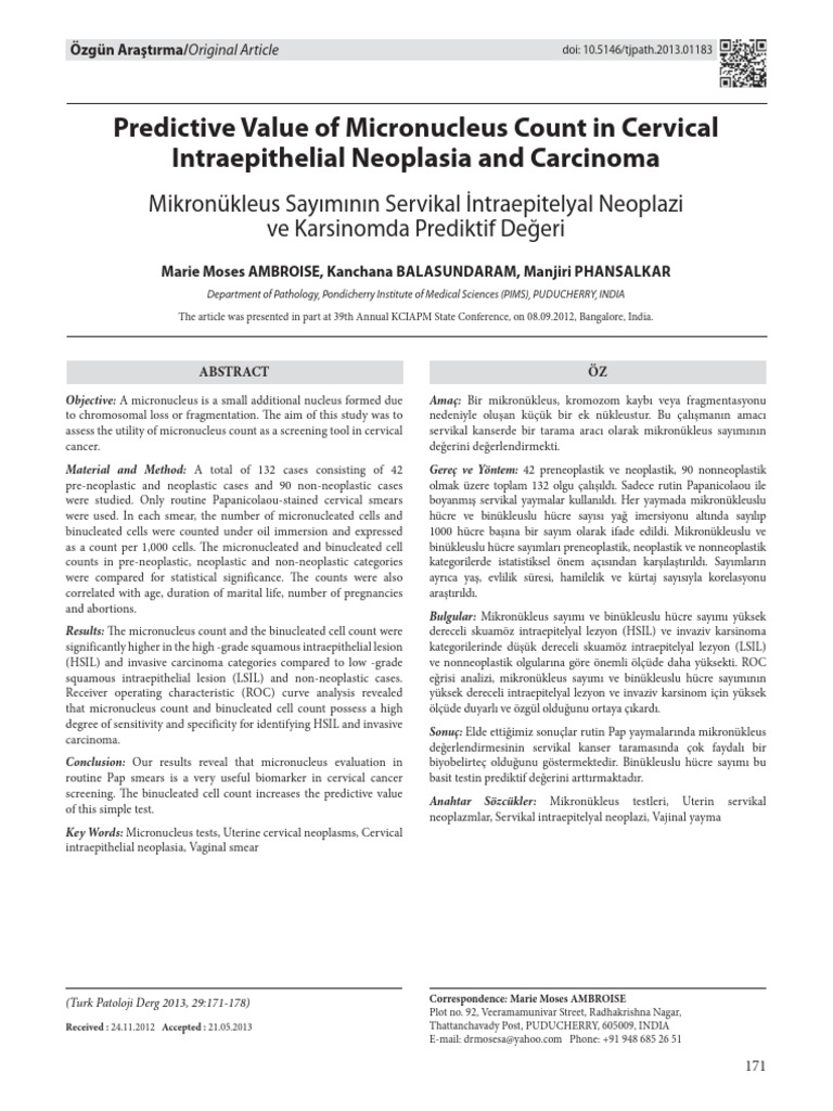 Predictive Value of Micronucleus Count in Cervical | PDF | Cervical ...