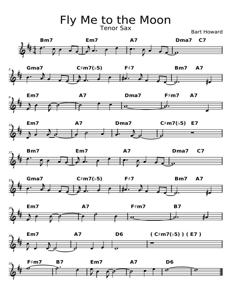 Fly Me To The Moon Tenor Sax Bart Howard Fly Me To The Moon Tenor Sax | PDF