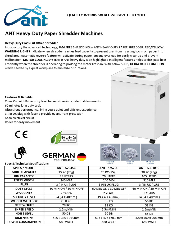Ant Heavy Duty Shredder (2545,2570,30105) | PDF | Electrical ...