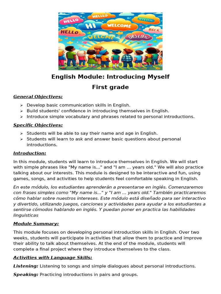English Self-Introduction Module | PDF | English Language | Vocabulary