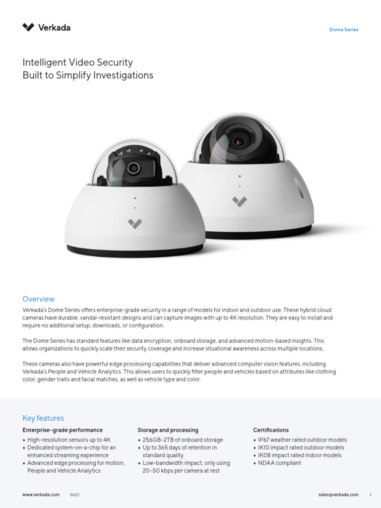 Verkada Dome Series: 4K Security Cameras | PDF | Camera | Video