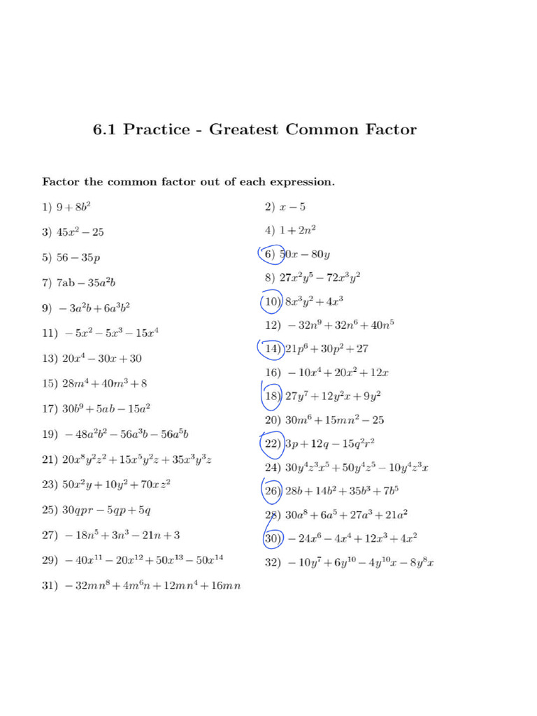 Exercise Factoring Pt. 1 | PDF