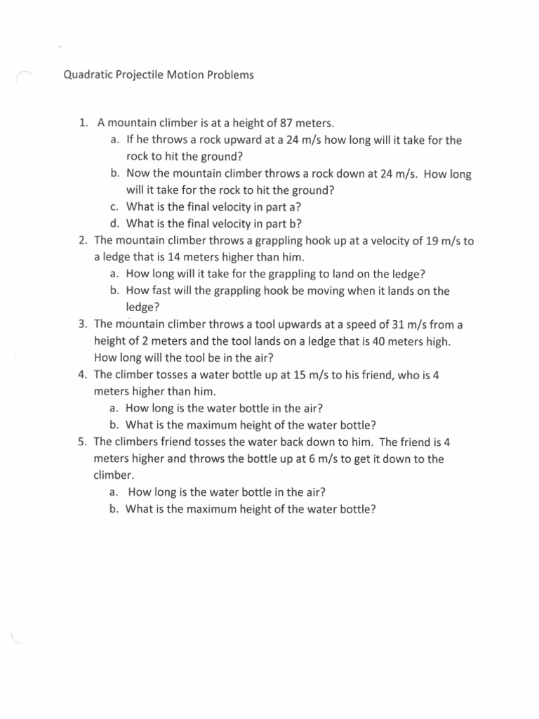 Quadratic Projectile Motion Problems Solutions BB | PDF