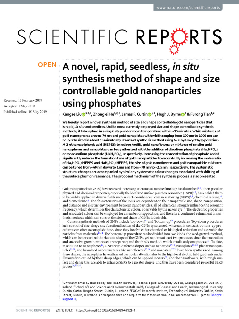 A Novel, Rapid, Seedless, in Situ Synthesis Method of Shape and Size ...