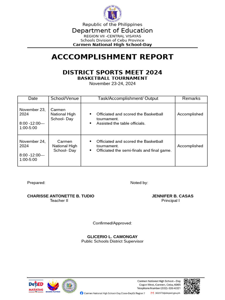 Carmen National High School Basketball Report | PDF