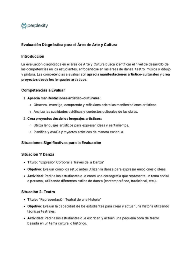 Evaluación Diagnóstica en Arte y Cultura | PDF | Bailes | Teatro