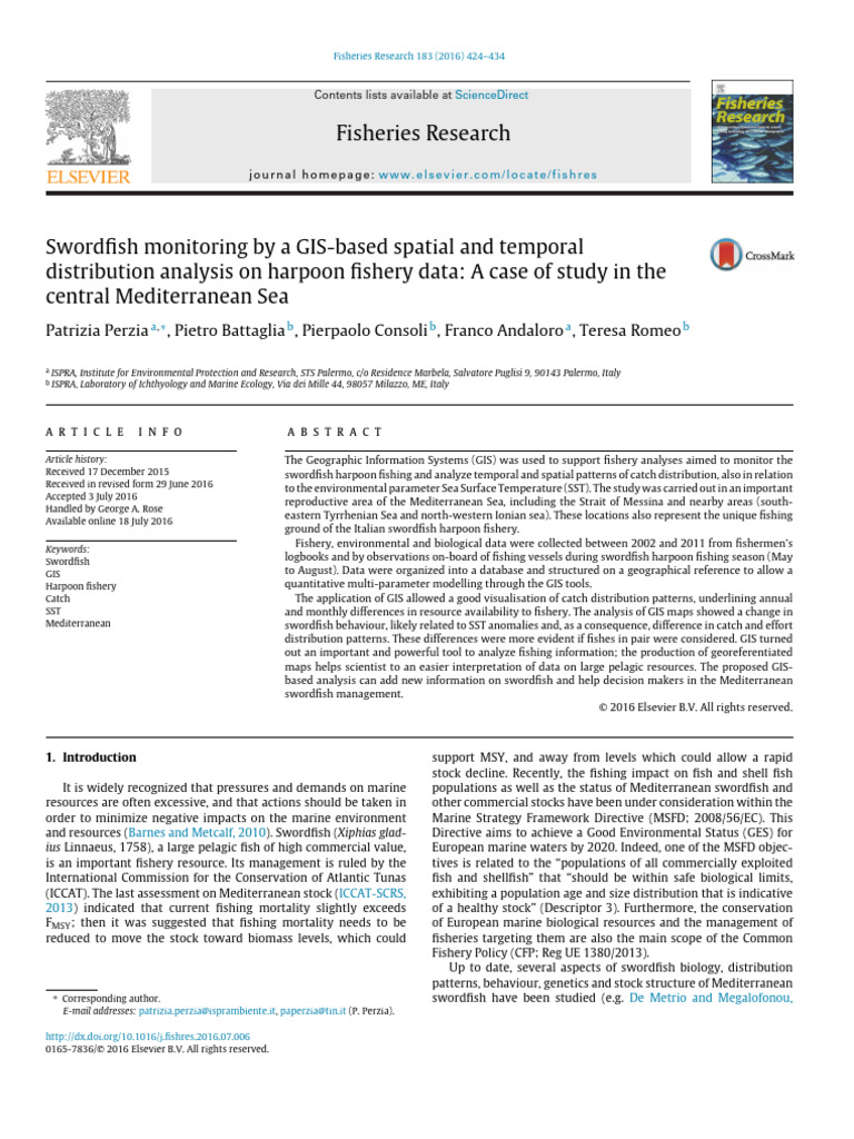 Swordfish Monitoring by A GIS-based Spatial and Temporal Distribution ...