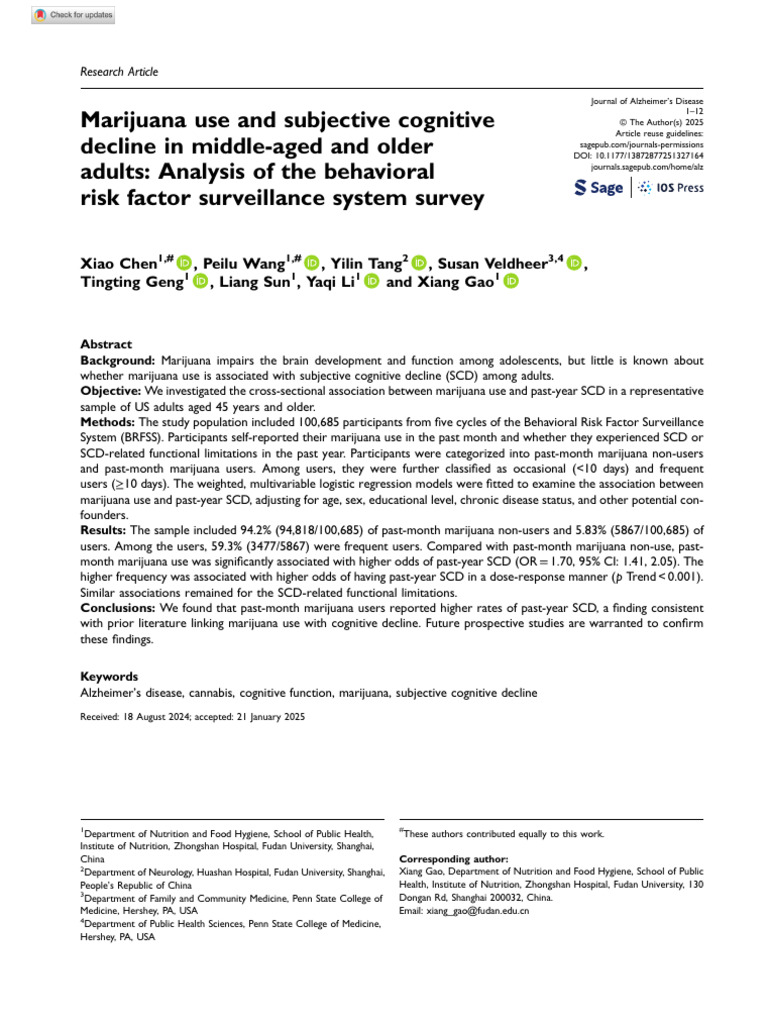 Marijuana Use and Cognitive Decline in Adults | PDF | Cannabis (Drug ...