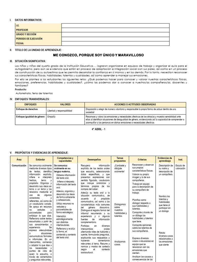 4° Grado - Unidad de Aprendizaje N°02 | PDF | Datos | Aprendizaje