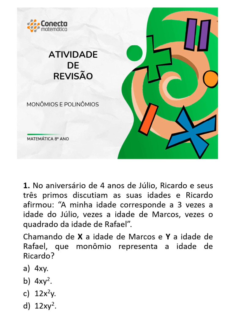 Revisão de Monômios e Polinômios | PDF