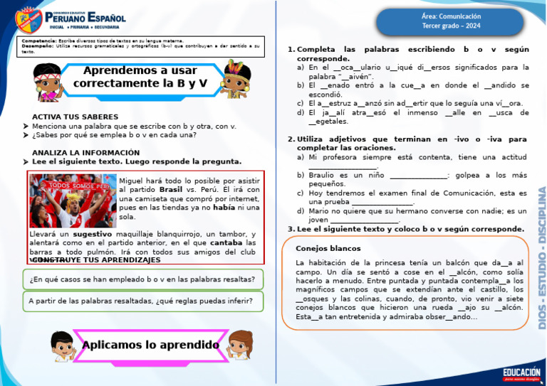 Uso correcto de B y V en tercer grado | PDF | Lingüística