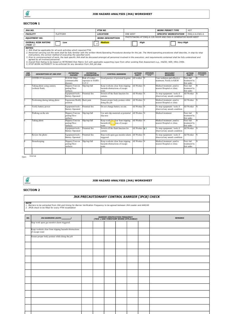 JHA Photo Taking EW FRD Replacement | PDF | First Aid | Occupational ...