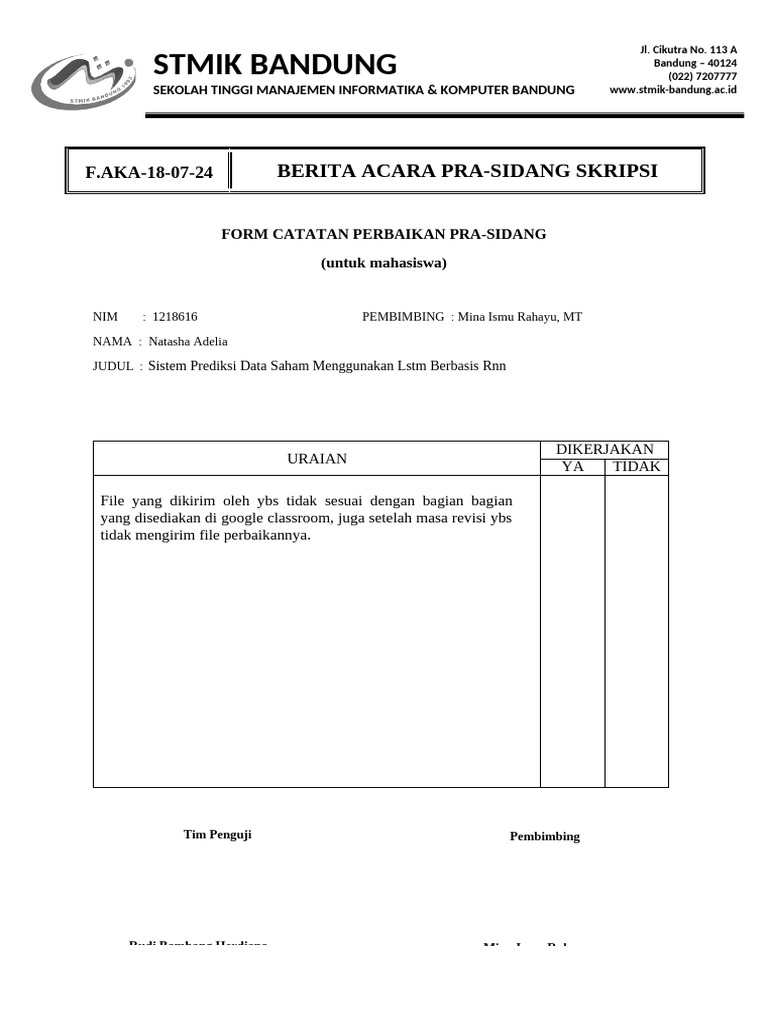 Form Revisi Pra-Sidang | PDF