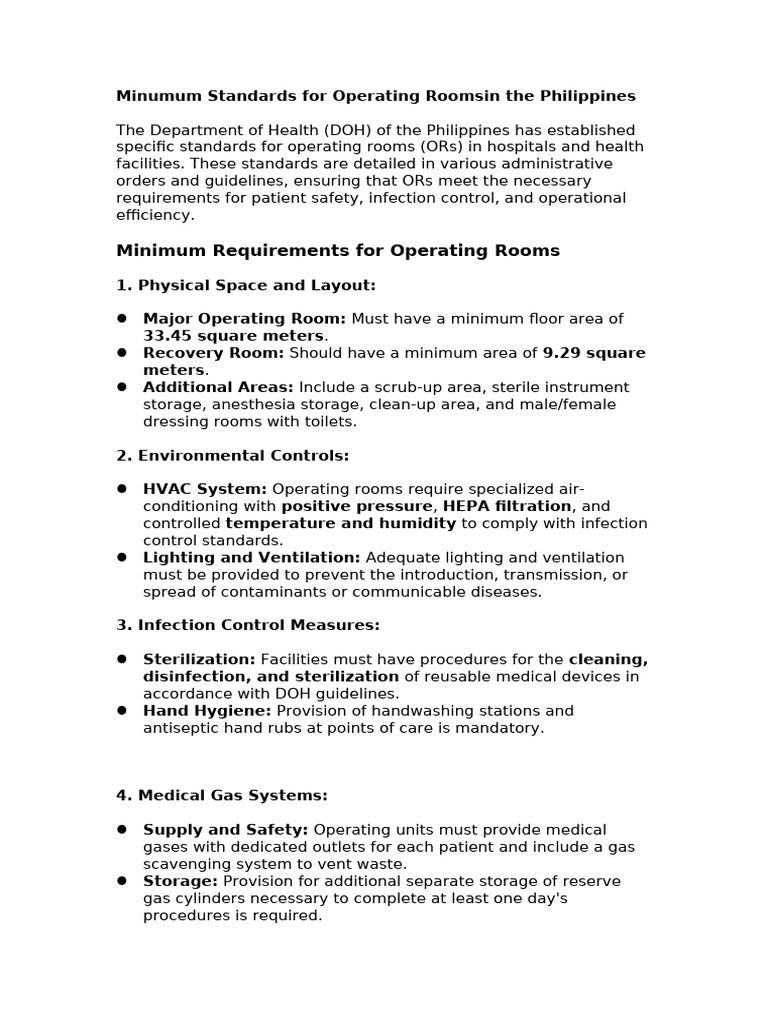 Operating Room Standards in the Philippines | PDF