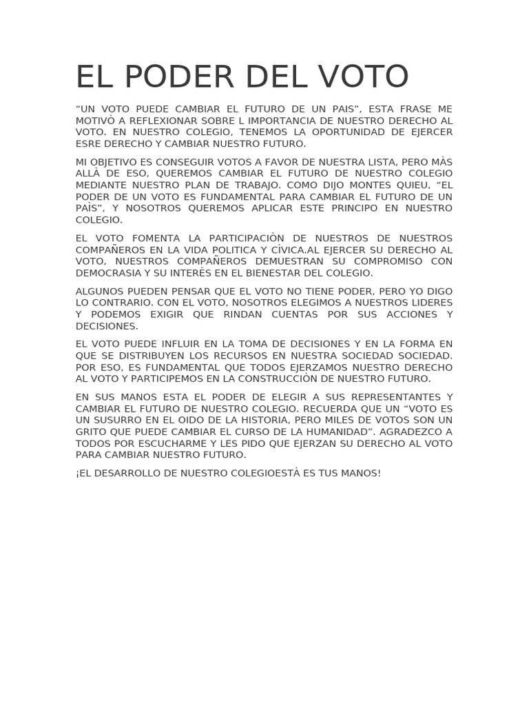 La Importancia del Voto en el Colegio | PDF