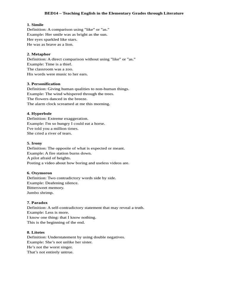 Literary Devices for Teaching English | PDF | Linguistics | Grammar