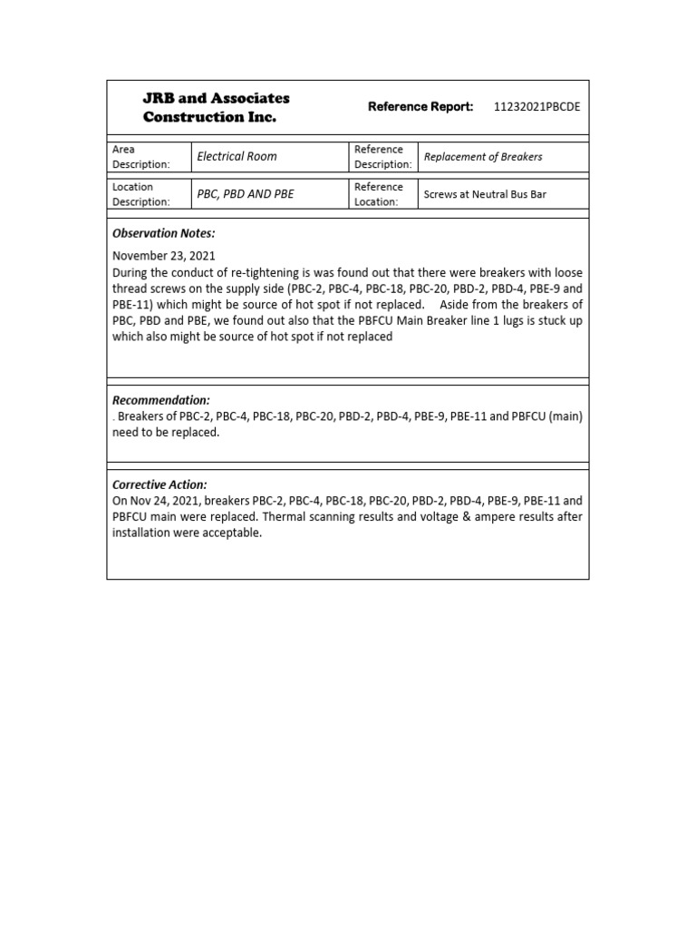 Breaker Replacement Report for PBC, PBD, PBE | PDF