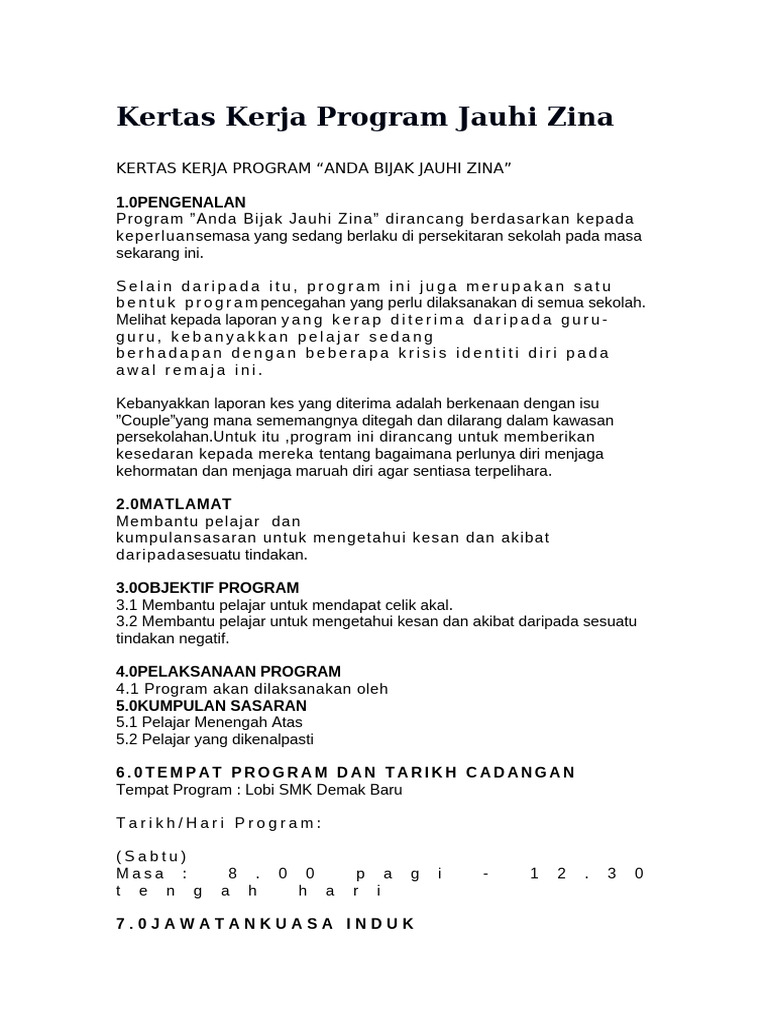 Kertas Kerja Program Jauhi Zina | PDF