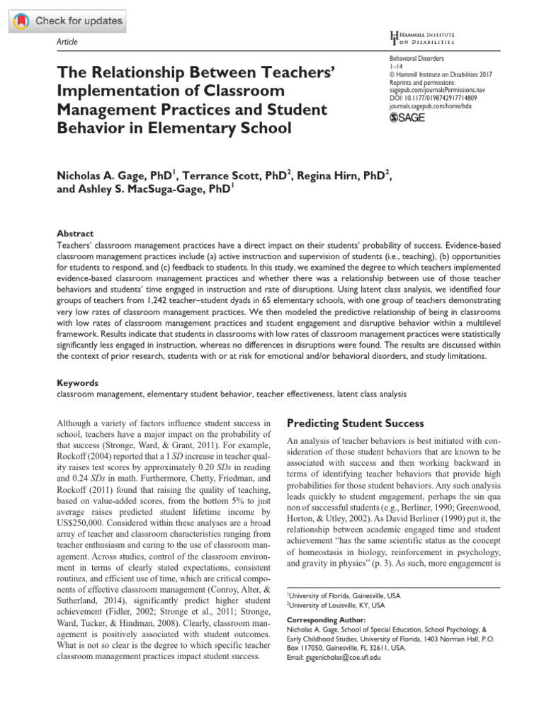 Teacher Management Impact on Student Behavior | PDF | Classroom ...