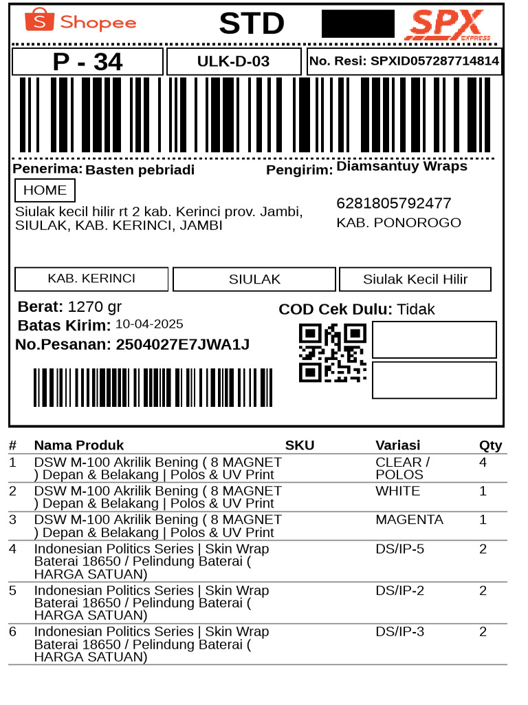 Label Pengiriman - SPX Standard - 1 | PDF