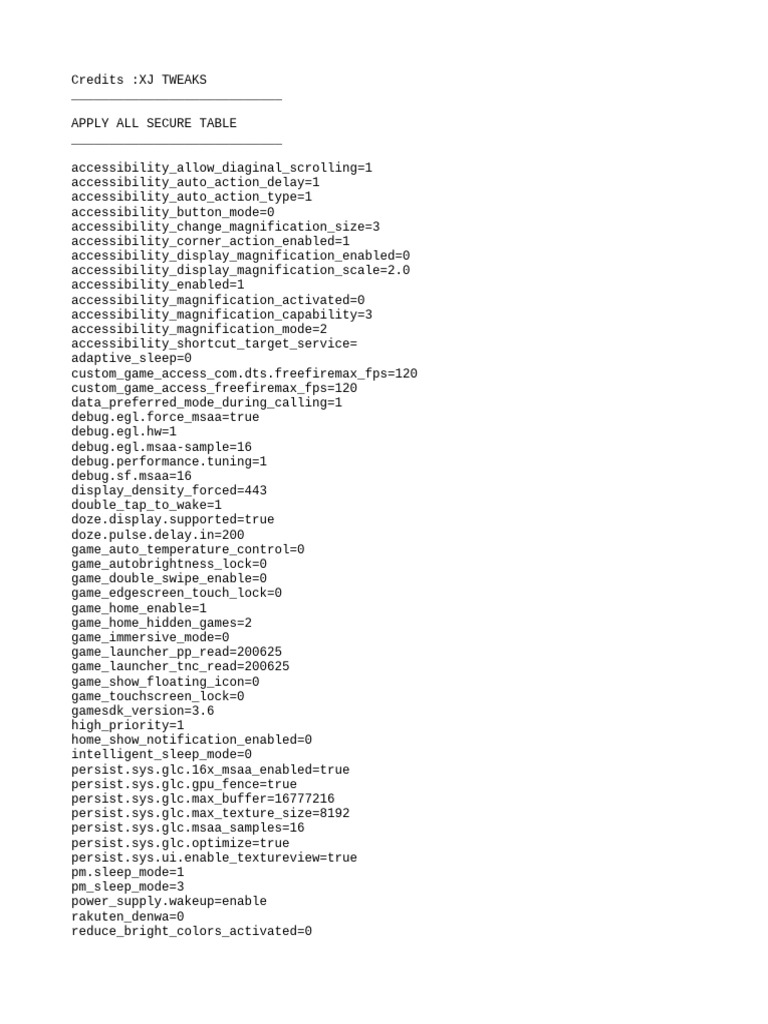 Secure Table Configuration Settings | PDF