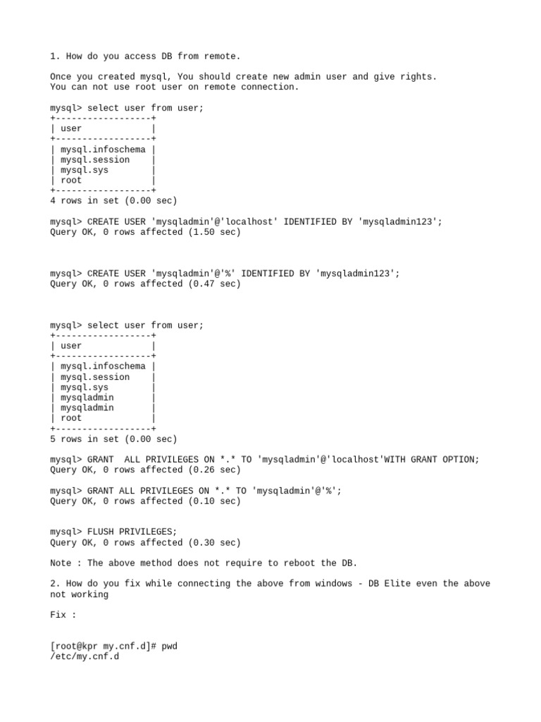Remote MySQL Access Setup Guide | PDF