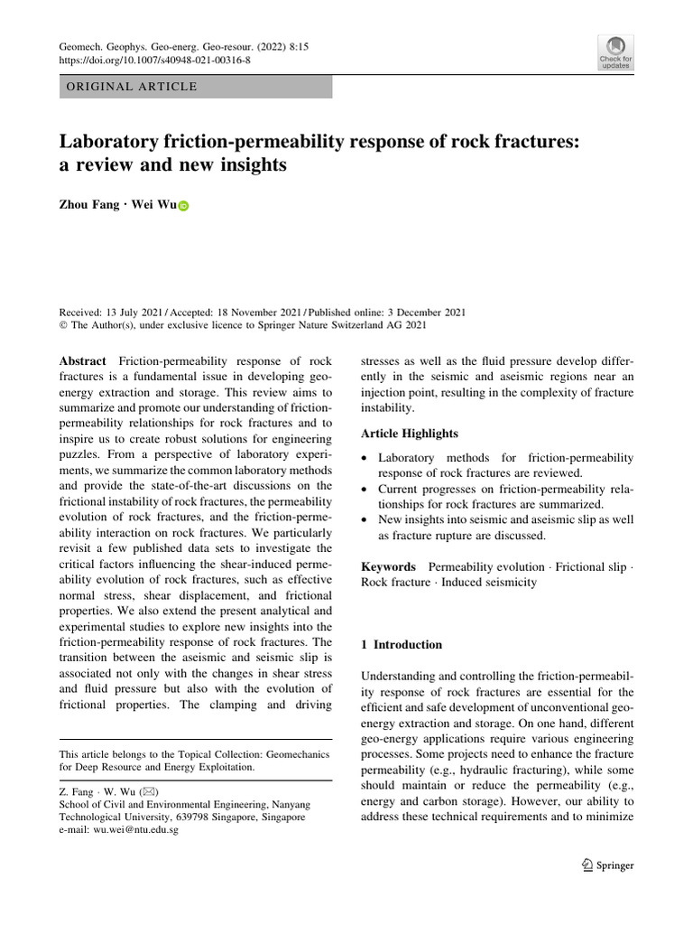 Friction-Permeability in Rock Fractures | PDF | Stress (Mechanics ...