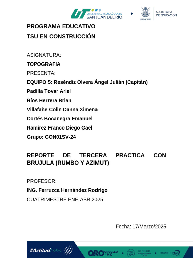 Reporte Topografia Rumbo y Azimut | PDF | Azimut | Brújula