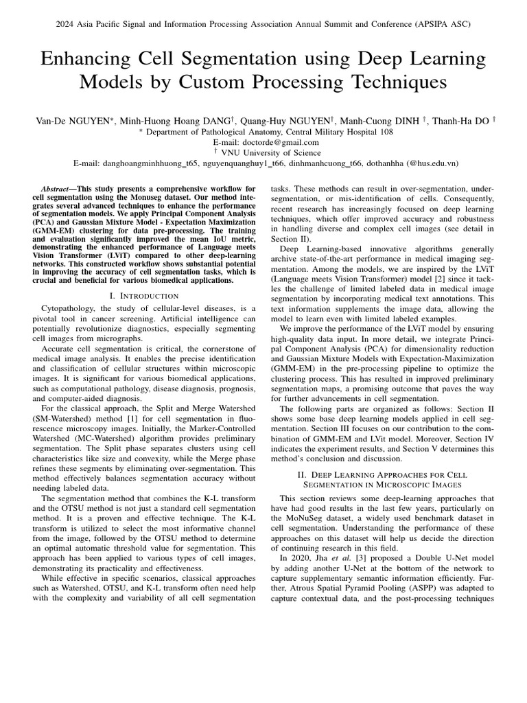 Deep Learning for Cell Segmentation | PDF | Principal Component ...