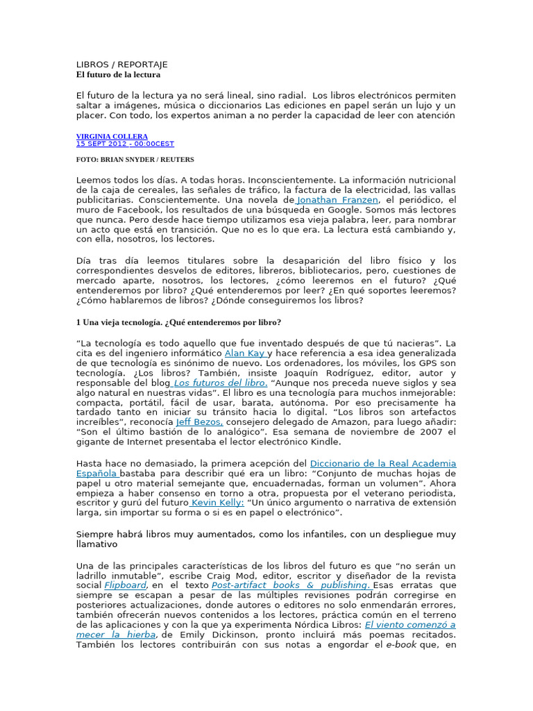 El Futuro de La Lectura | PDF | Internet | Libros
