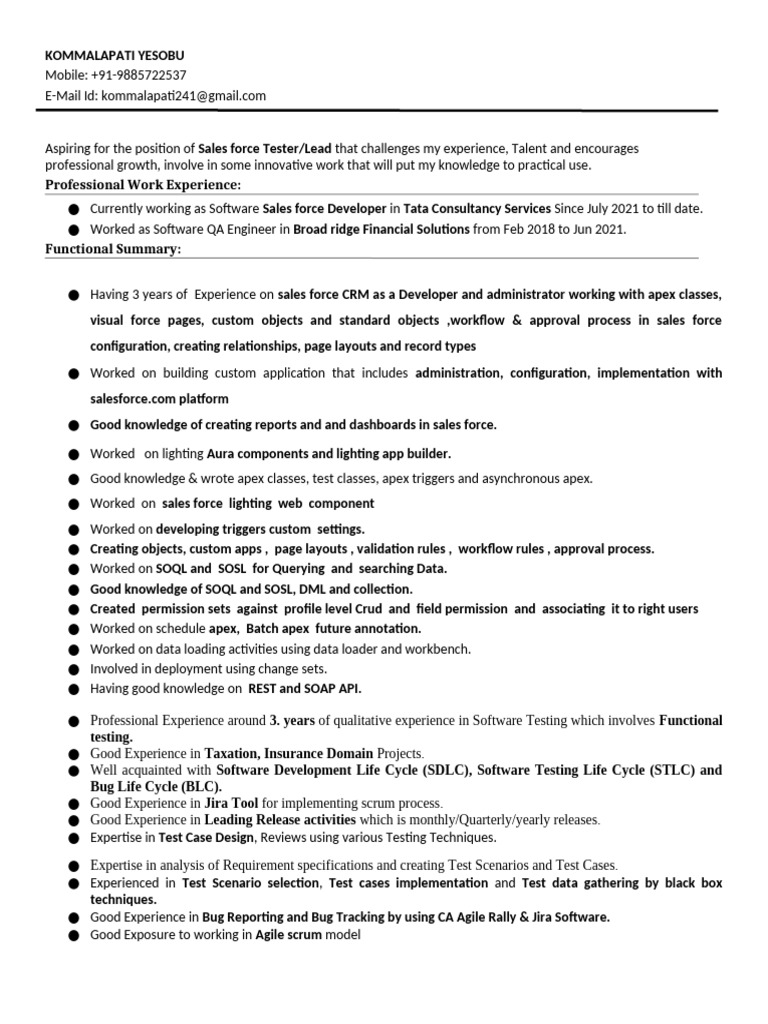 Salesforce Tester Resume - Yesobu | PDF | Software Testing | Agile ...